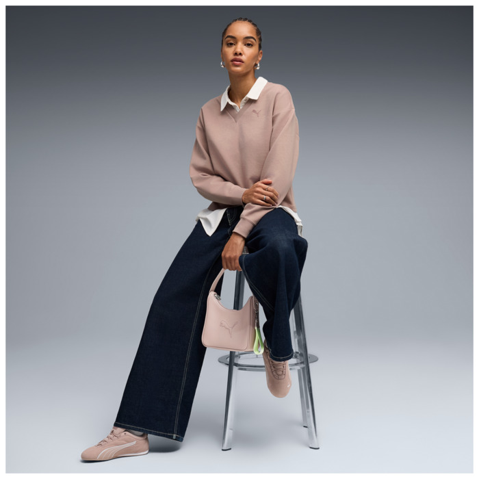 Mikina PUMA fialová ESS ELEVATED V Neck Crew DK 691816 88