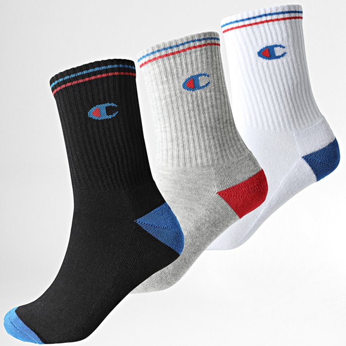 Ponožky CHAMPION farebné 3 páry CREW SOCKS U20013 WW009 NBK/WHT/OXGM