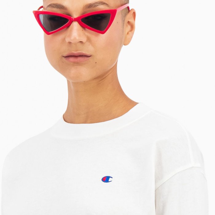 Tričko CHAMPION biele Crewneck Long Sleeve Croptop 113365 WW001 WHT
