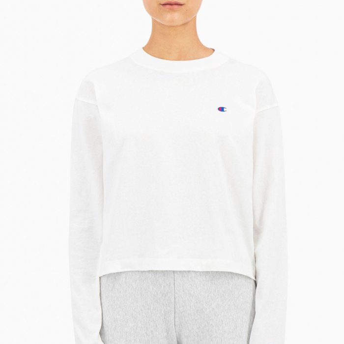 Tričko CHAMPION biele Crewneck Long Sleeve Croptop 113365 WW001 WHT