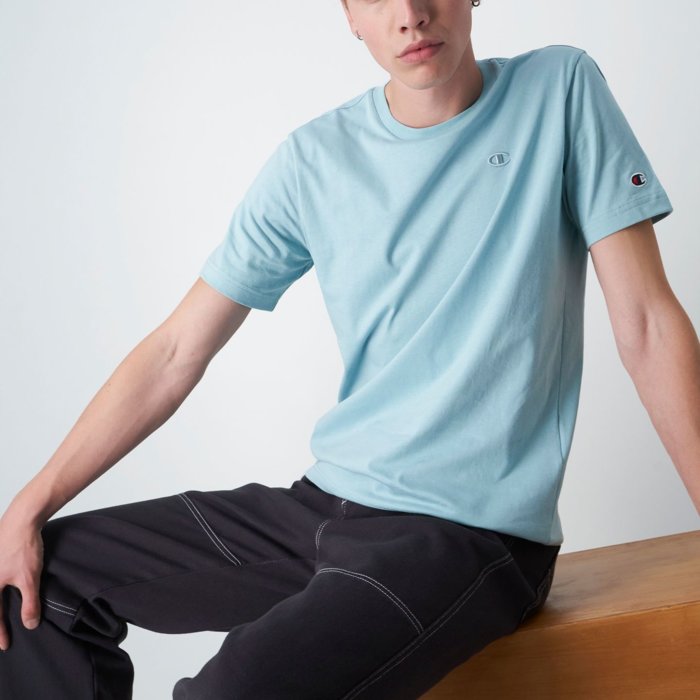 Tričko CHAMPION tyrkysové Crewneck T Shirt 218496 BS046 OCP