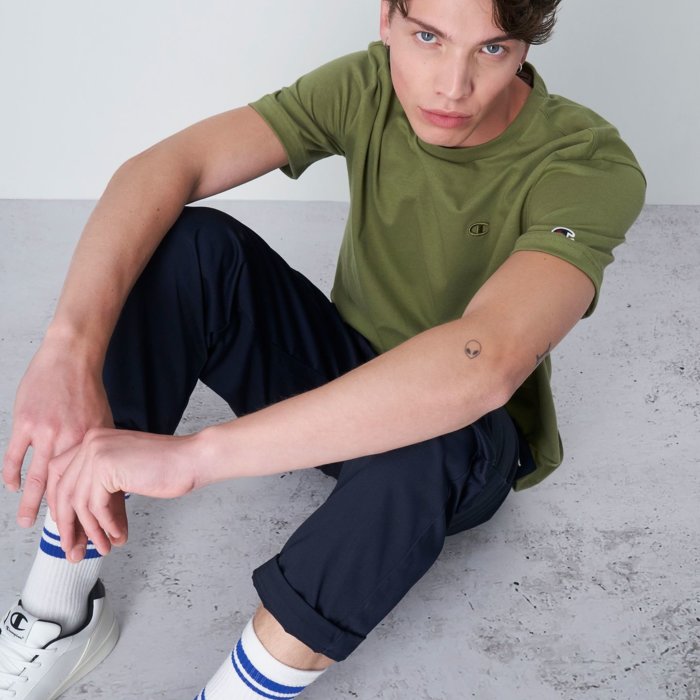 Tričko CHAMPION zelené Crewneck T Shirt 218496 GS554 CPO