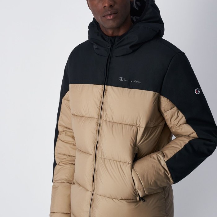 Zimná bunda CHAMPION krémovo/čierna Hooded Jacket 219190 MS066 SVK/NBK